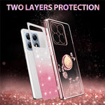 KADEM For Xiaomi 15T Case Ring Kickstand TPU Flowers Phone Cover Gradient Glitter