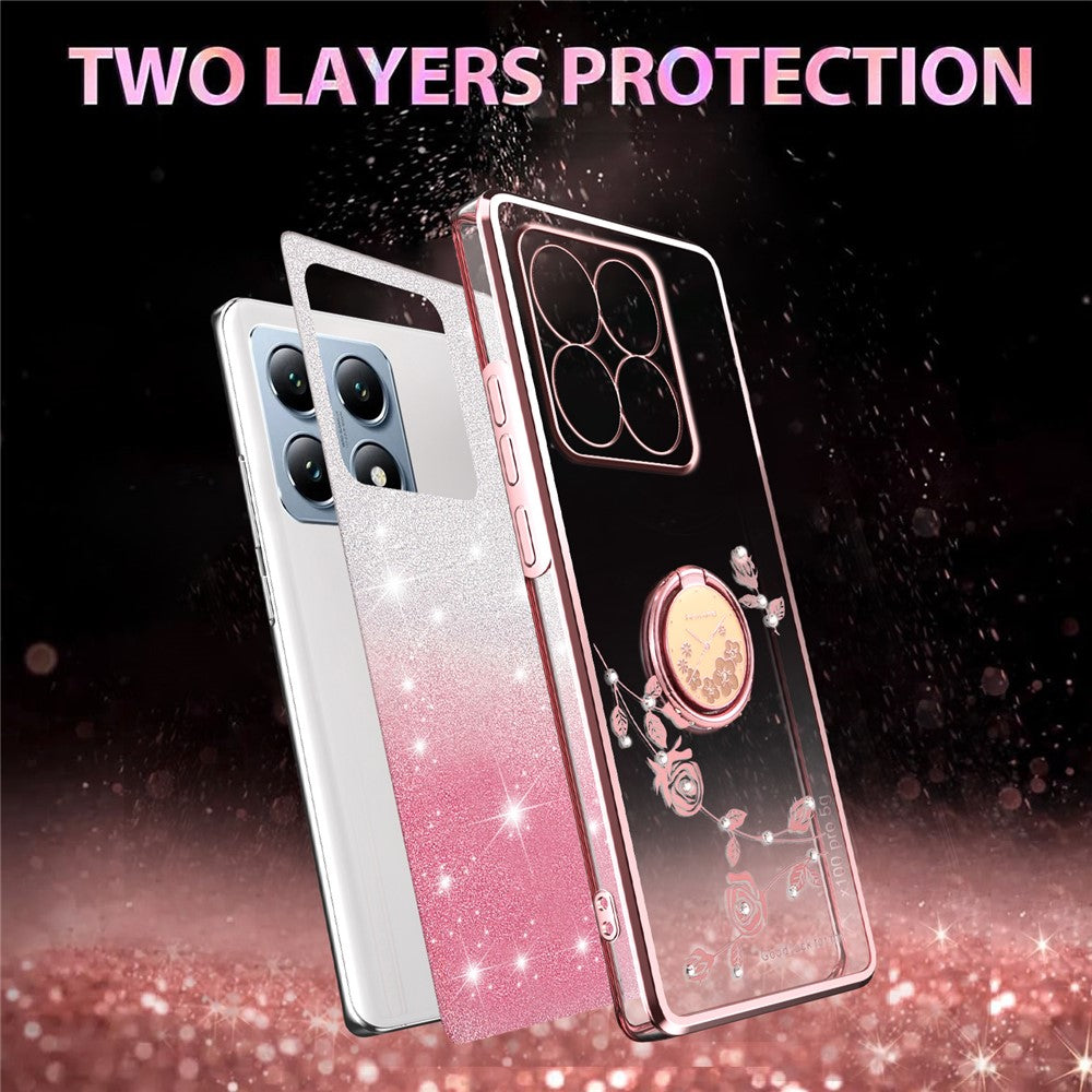 KADEM For Xiaomi 15T Case Ring Kickstand TPU Flowers Phone Cover Gradient Glitter
