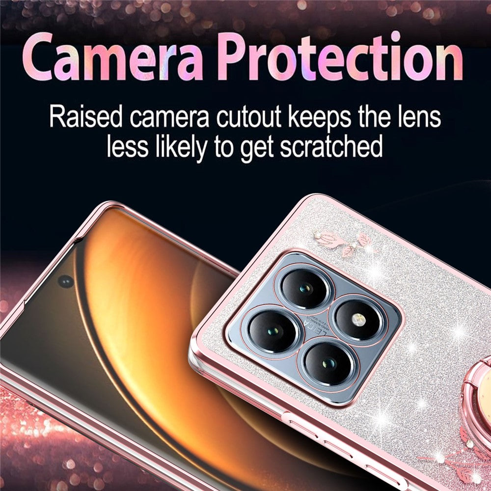 KADEM For Xiaomi 15T Case Ring Kickstand TPU Flowers Phone Cover Gradient Glitter
