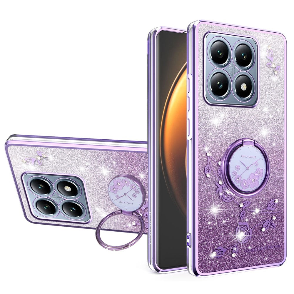 KADEM For Xiaomi 15T Case Ring Kickstand TPU Flowers Phone Cover Gradient Glitter