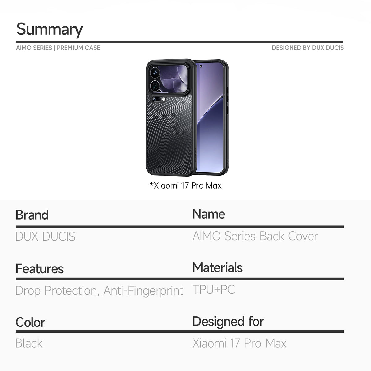 DUX DUCIS For Xiaomi 17 Pro Max Case  Aimo Series TPU+PC Matte Drop-proof Phone Cover (REACH Certification)