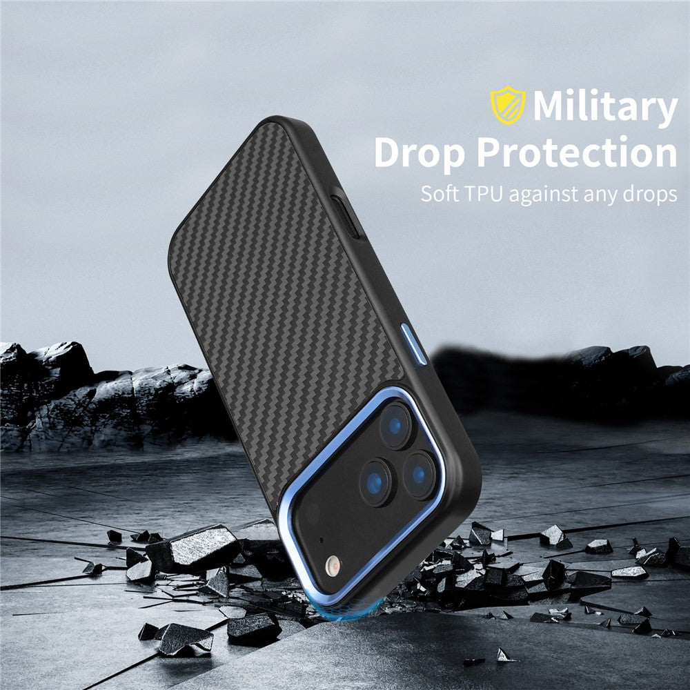 Til iPhone 17 Pro Max cover kompatibel med MagSafe Aramid Fiber TPU telefoncover med metal linseramme