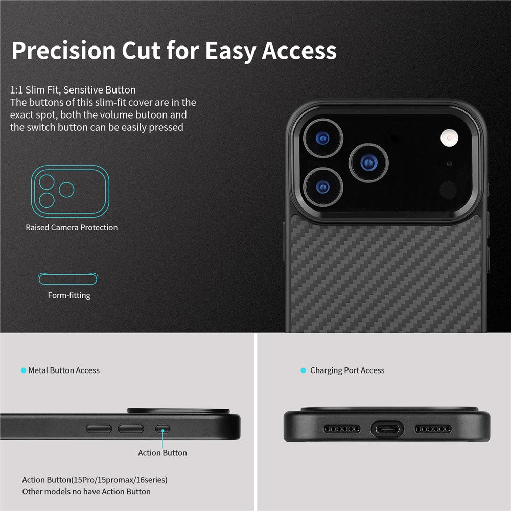 Til iPhone 17 Pro Max cover kompatibel med MagSafe Aramid Fiber TPU telefoncover med metal linseramme