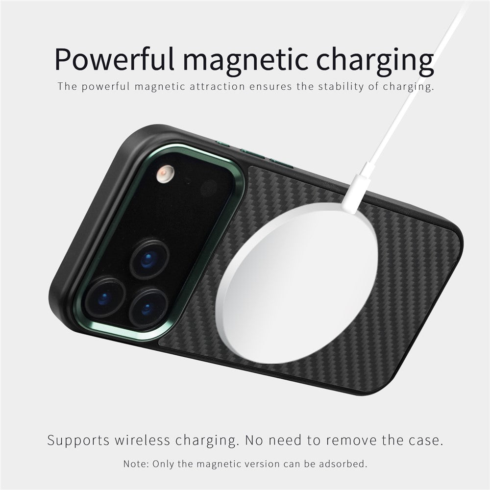 Til iPhone 17 Pro Max cover kompatibel med MagSafe Aramid Fiber TPU telefoncover med metal linseramme