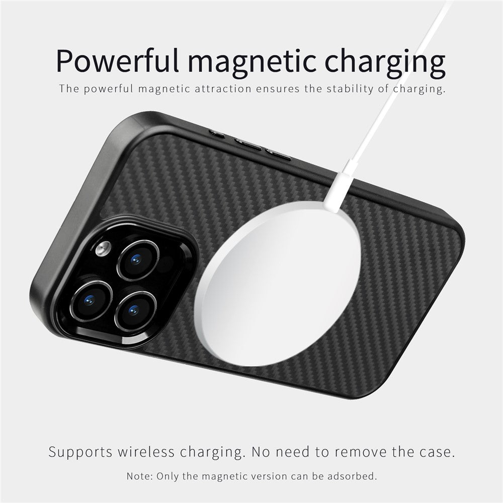 For iPhone 12  /  12 Pro Case Compatible with MagSafe Aramid Fiber TPU Phone Cover with Metal Lens Frame