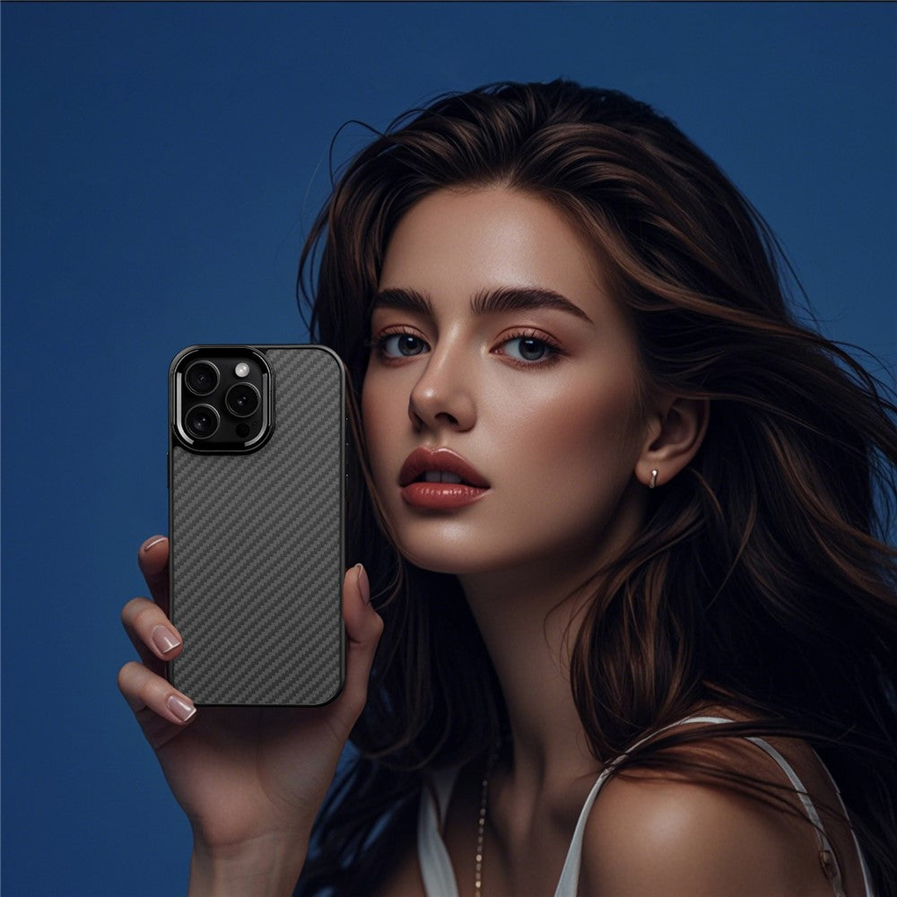For iPhone 12  /  12 Pro Case Compatible with MagSafe Aramid Fiber TPU Phone Cover with Metal Lens Frame