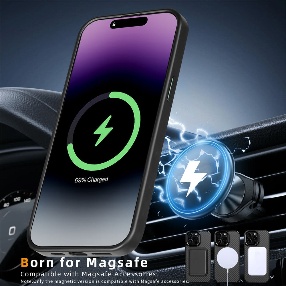 For iPhone 12  /  12 Pro Case Compatible with MagSafe Aramid Fiber TPU Phone Cover with Metal Lens Frame