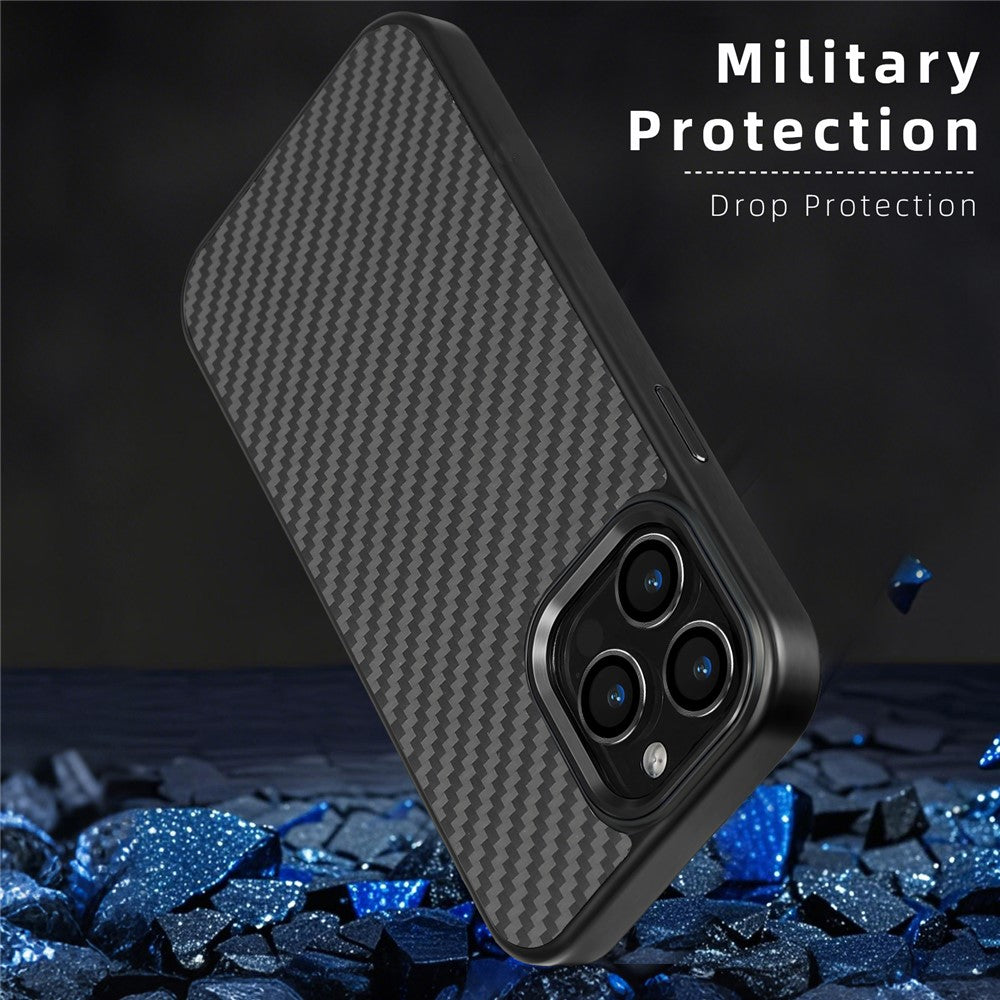 For iPhone 12  /  12 Pro Case Compatible with MagSafe Aramid Fiber TPU Phone Cover with Metal Lens Frame