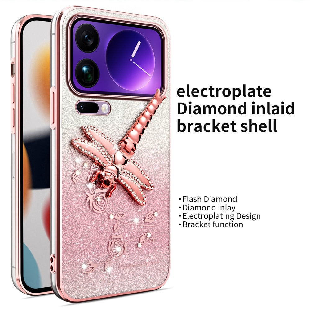 KADEM For Xiaomi 17 Pro Case Dragonfly Kickstand TPU Flowers Glitter Phone Cover