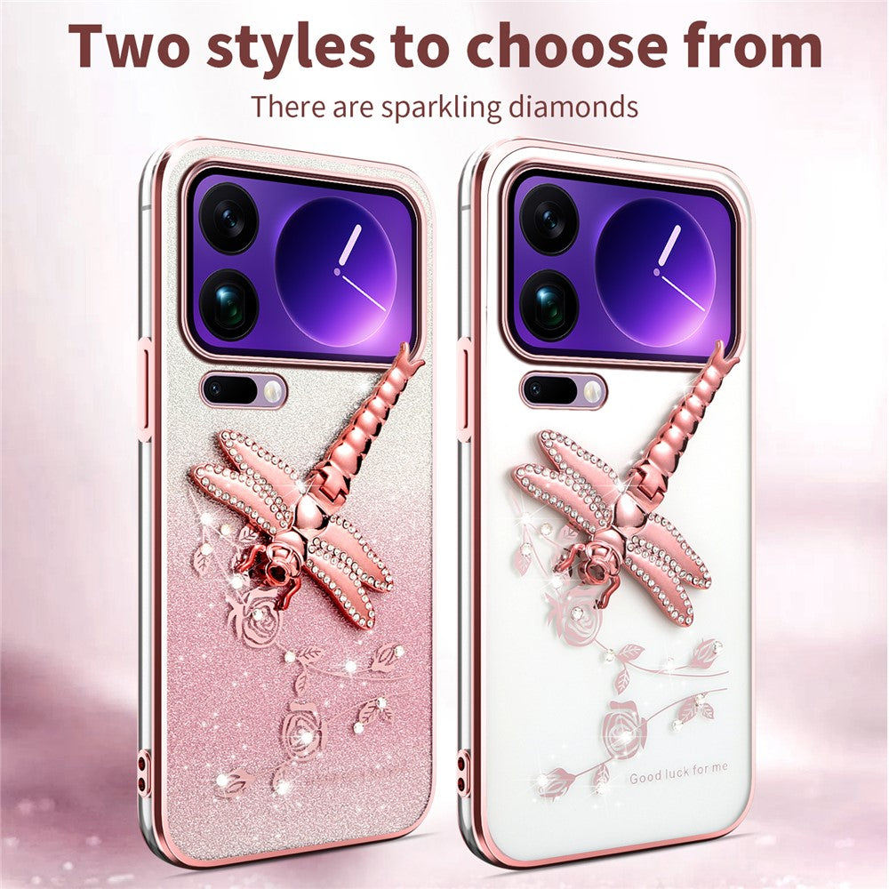 KADEM For Xiaomi 17 Pro Case Dragonfly Kickstand TPU Flowers Glitter Phone Cover