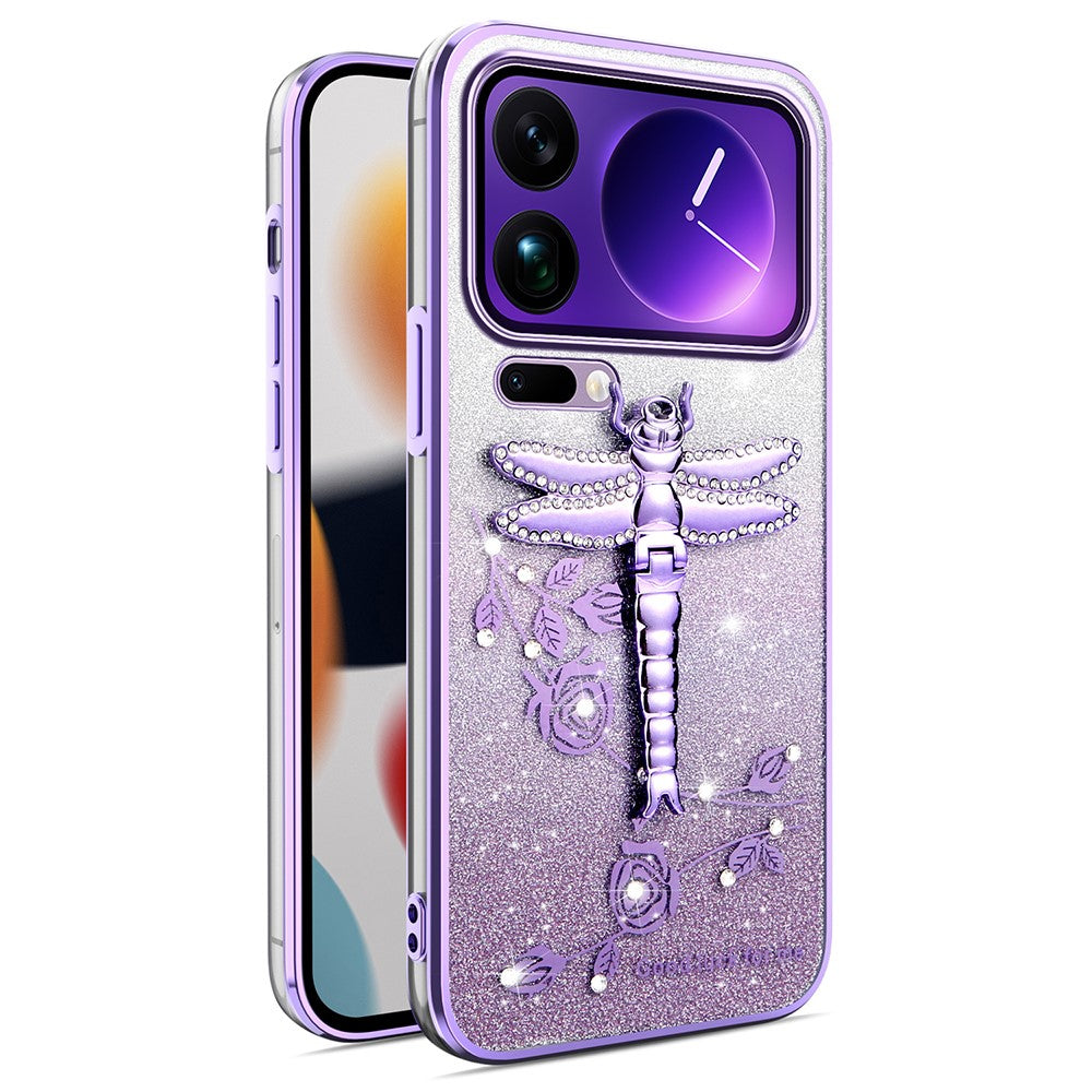 KADEM For Xiaomi 17 Pro Case Dragonfly Kickstand TPU Flowers Glitter Phone Cover