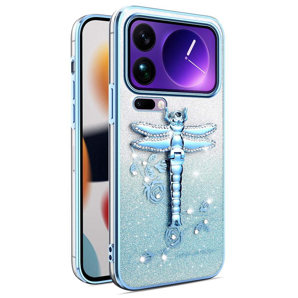 KADEM For Xiaomi 17 Pro Case Dragonfly Kickstand TPU Flowers Glitter Phone Cover