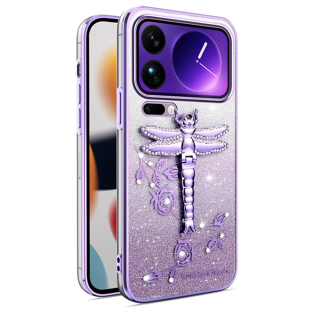 KADEM For Xiaomi 17 Pro Max Case Dragonfly Kickstand TPU Flowers Glitter Phone Cover