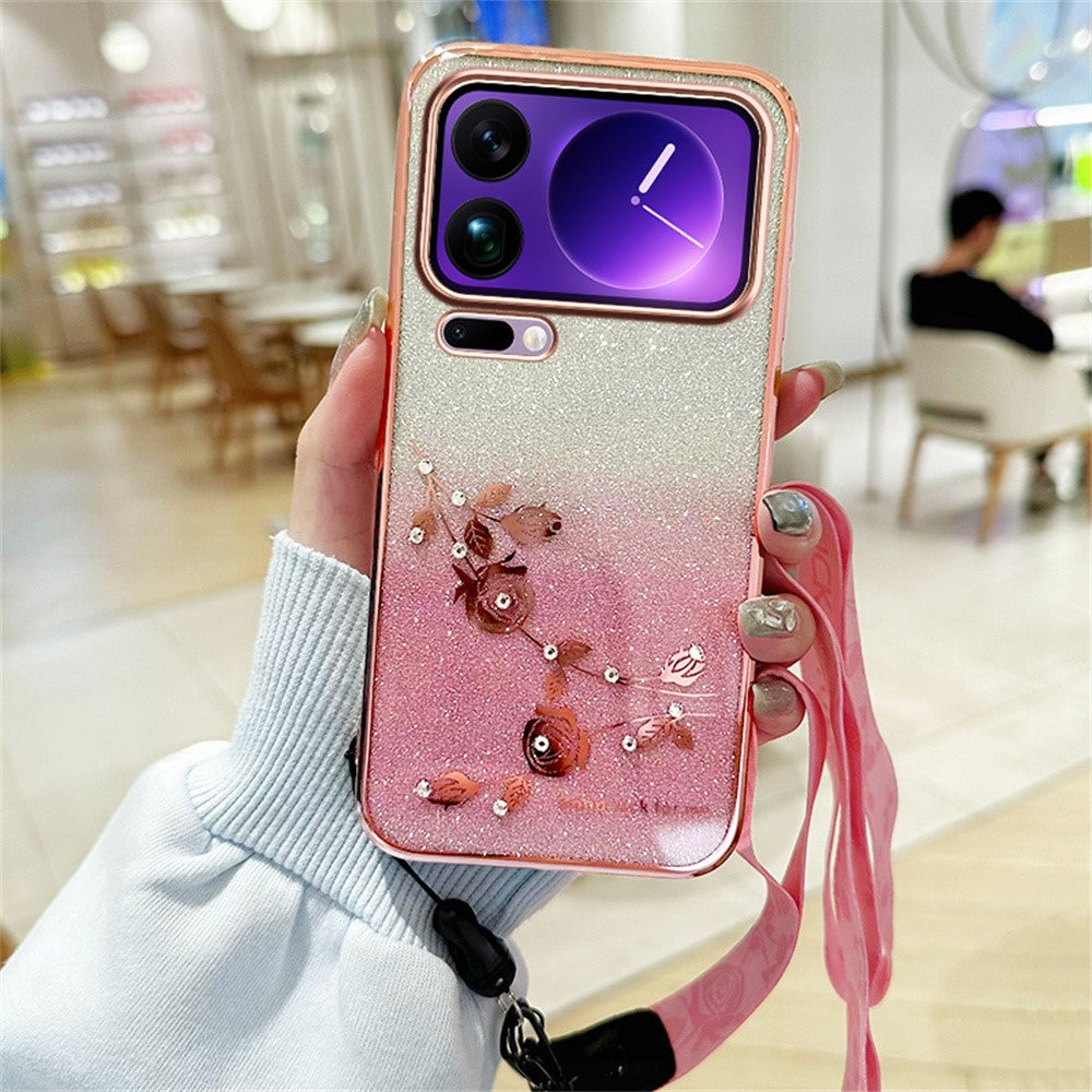 KADEM For Xiaomi 17 Pro Case Flower Pattern TPU Gradient Phone Cover with Lanyards
