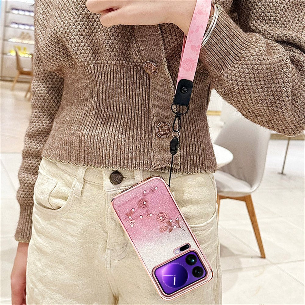 KADEM For Xiaomi 17 Pro Case Flower Pattern TPU Gradient Phone Cover with Lanyards