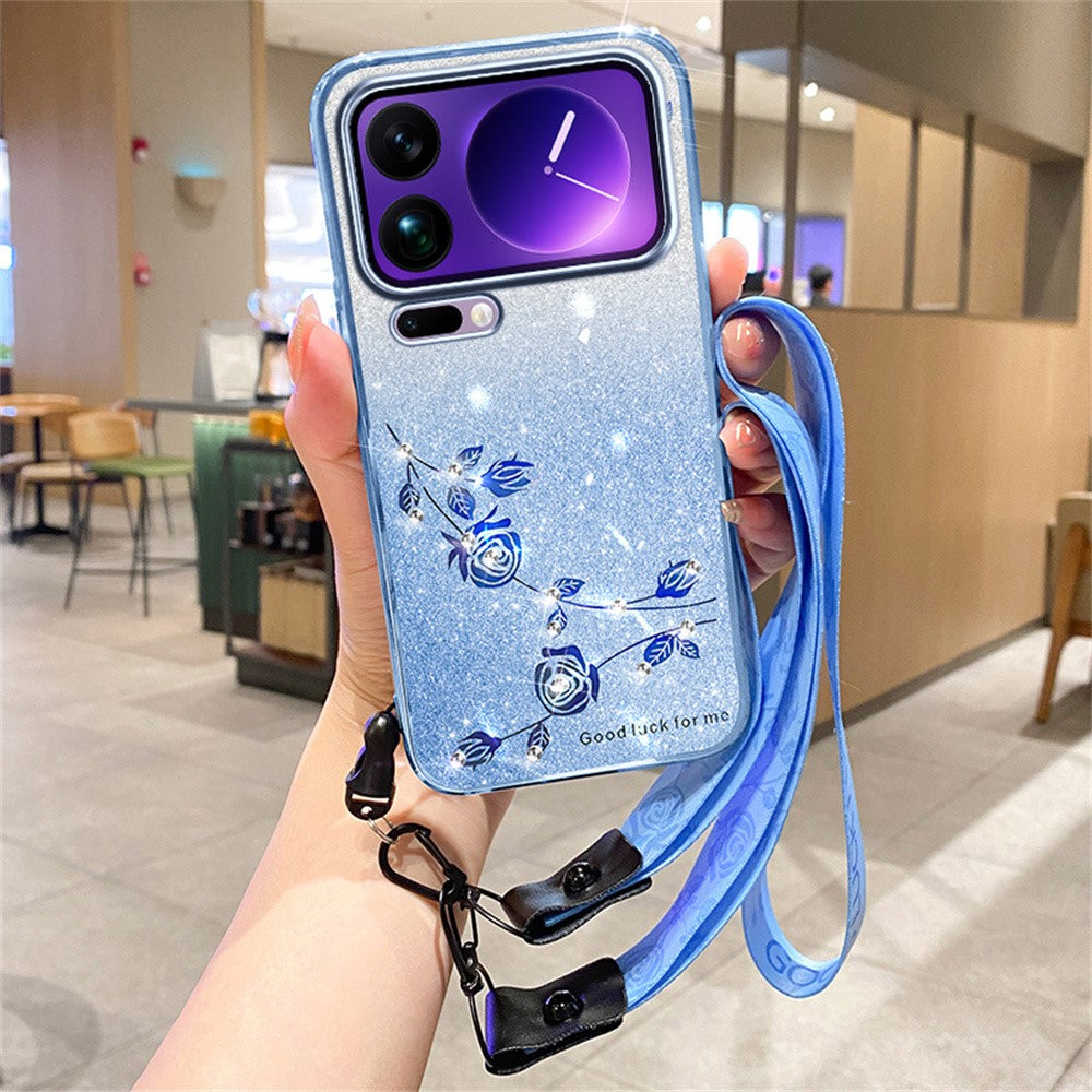 KADEM For Xiaomi 17 Pro Case Flower Pattern TPU Gradient Phone Cover with Lanyards