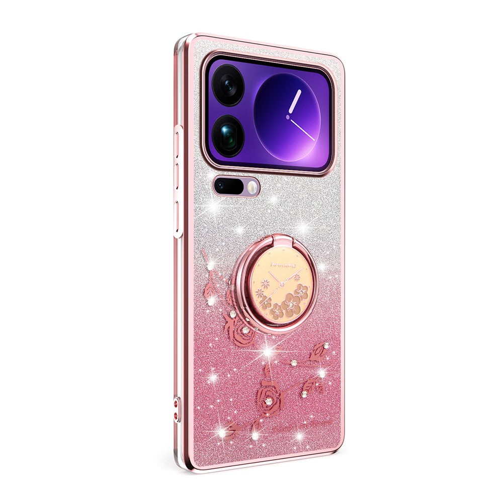 KADEM For Xiaomi 17 Pro Case Ring Kickstand TPU Flowers Phone Cover Gradient Glitter