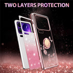 KADEM For Xiaomi 17 Pro Case Ring Kickstand TPU Flowers Phone Cover Gradient Glitter