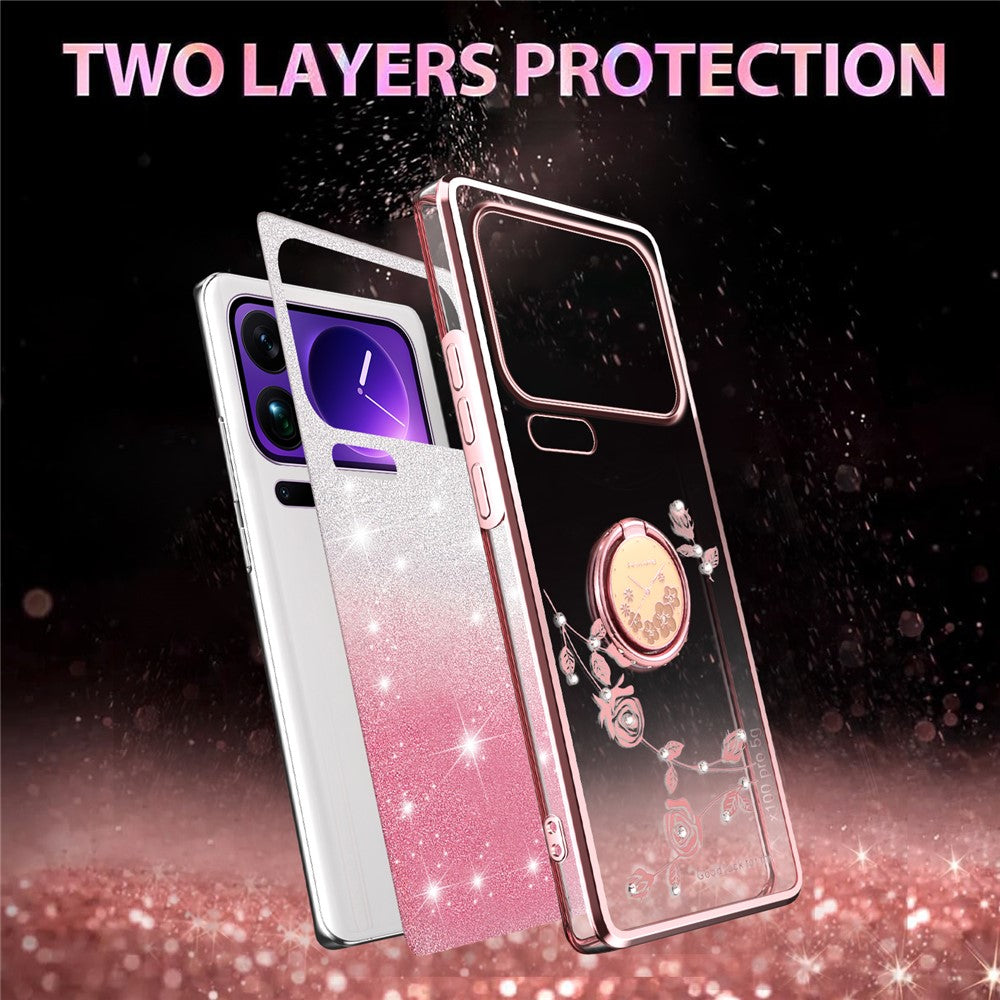 KADEM For Xiaomi 17 Pro Case Ring Kickstand TPU Flowers Phone Cover Gradient Glitter