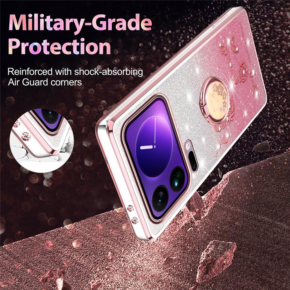 KADEM For Xiaomi 17 Pro Case Ring Kickstand TPU Flowers Phone Cover Gradient Glitter
