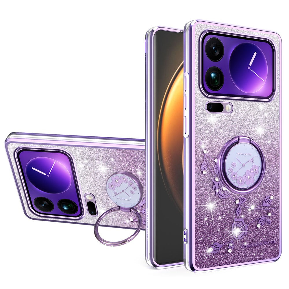 KADEM For Xiaomi 17 Pro Case Ring Kickstand TPU Flowers Phone Cover Gradient Glitter