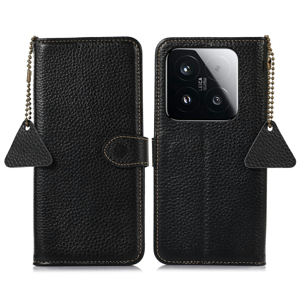 For Xiaomi 15T Case RFID Blocking Genuine Cow Leather Phone Cover Litchi Texture