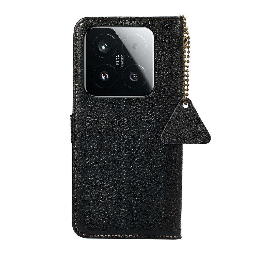 For Xiaomi 15T Case RFID Blocking Genuine Cow Leather Phone Cover Litchi Texture
