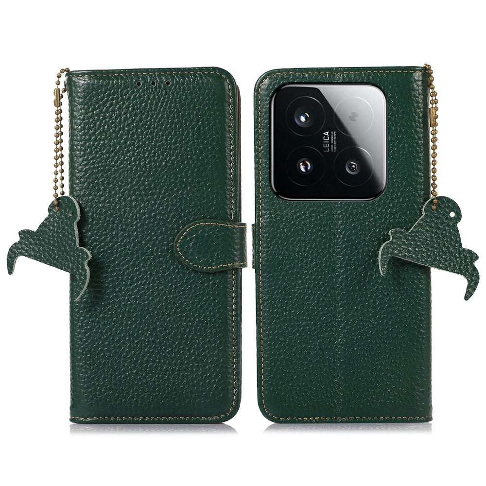 For Xiaomi 15T Case RFID Blocking Genuine Cow Leather Phone Cover Litchi Texture