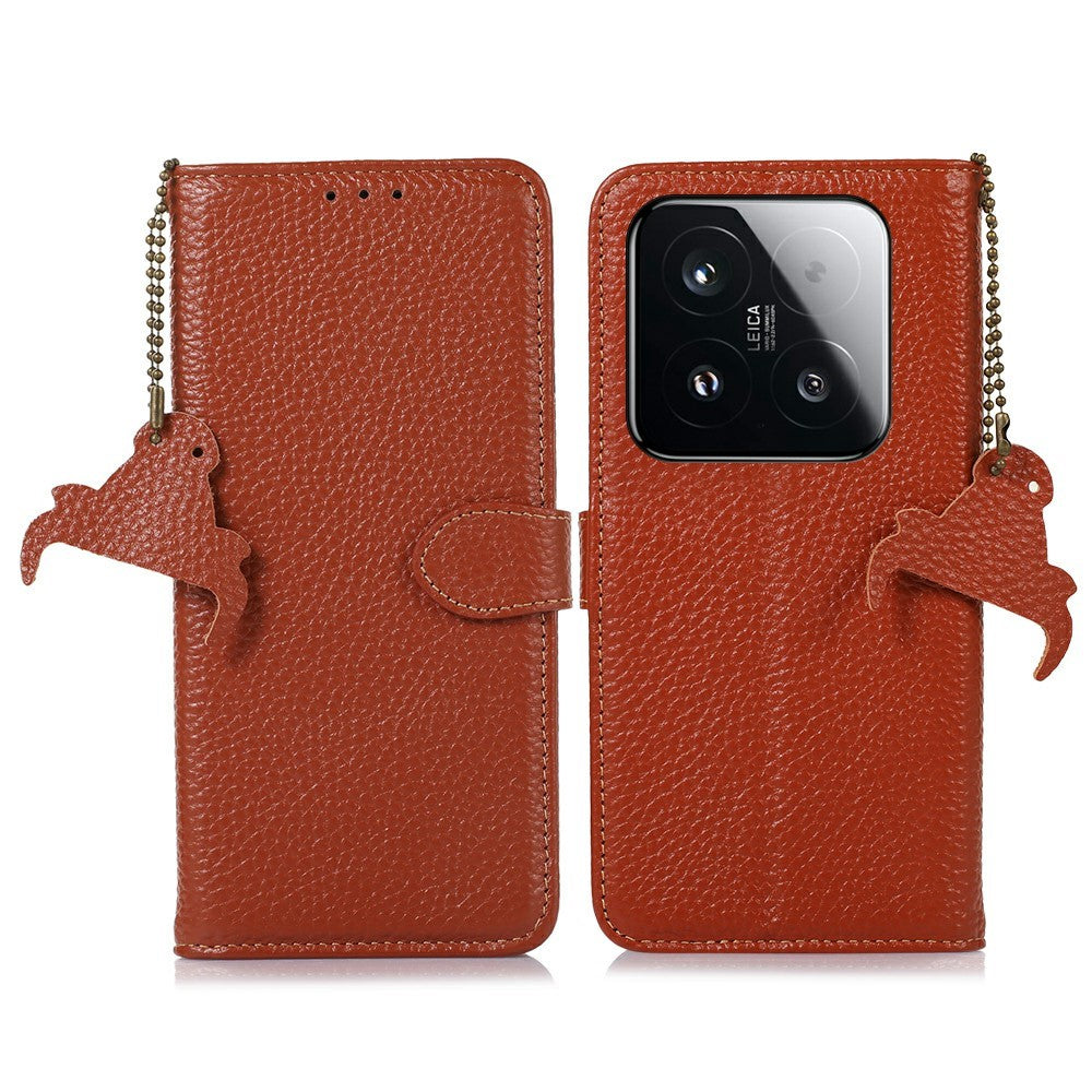 For Xiaomi 15T Case RFID Blocking Genuine Cow Leather Phone Cover Litchi Texture