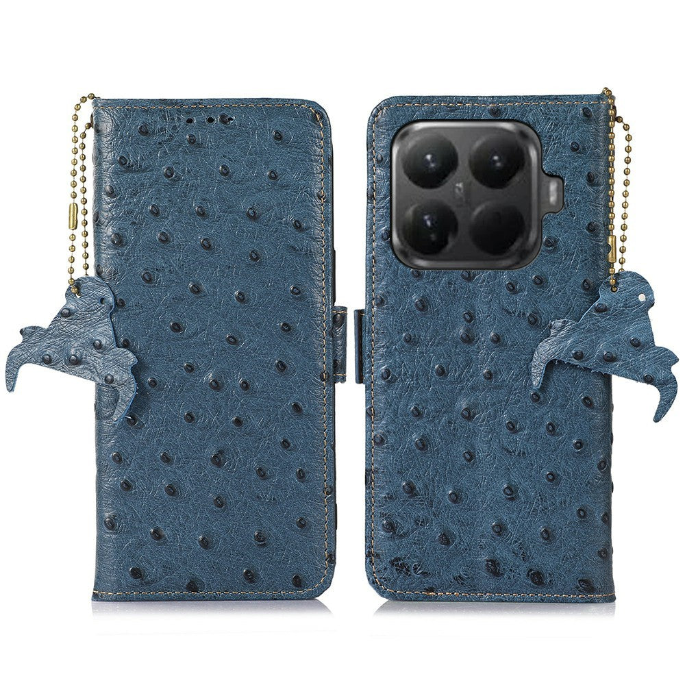 For Xiaomi 15T Pro Case RFID Blocking Genuine Cow Leather Phone Case Ostrich Texture