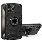 For iPhone 15 Pro Max Case with Ring Holder Kickstand PC + TPU Anti-Fall Phone Cover