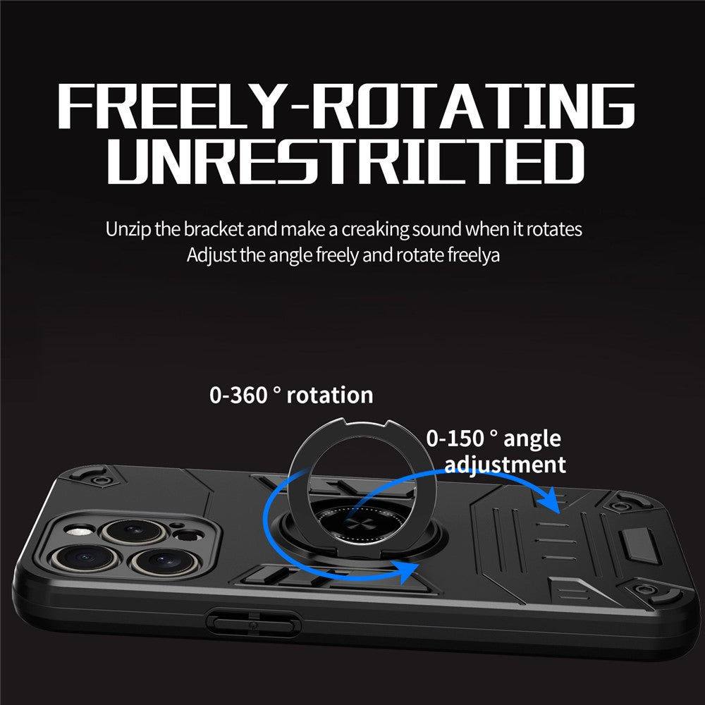 For iPhone 15 Pro Max Case with Ring Holder Kickstand PC + TPU Anti-Fall Phone Cover