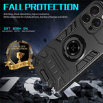 For iPhone 15 Pro Max Case with Ring Holder Kickstand PC + TPU Anti-Fall Phone Cover