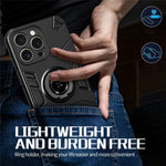 For iPhone 15 Pro Max Case with Ring Holder Kickstand PC + TPU Anti-Fall Phone Cover