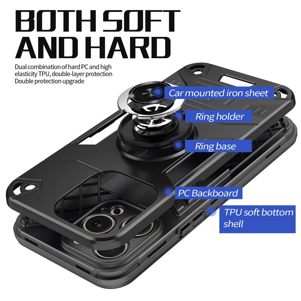 For iPhone 15 Pro Max Case with Ring Holder Kickstand PC + TPU Anti-Fall Phone Cover