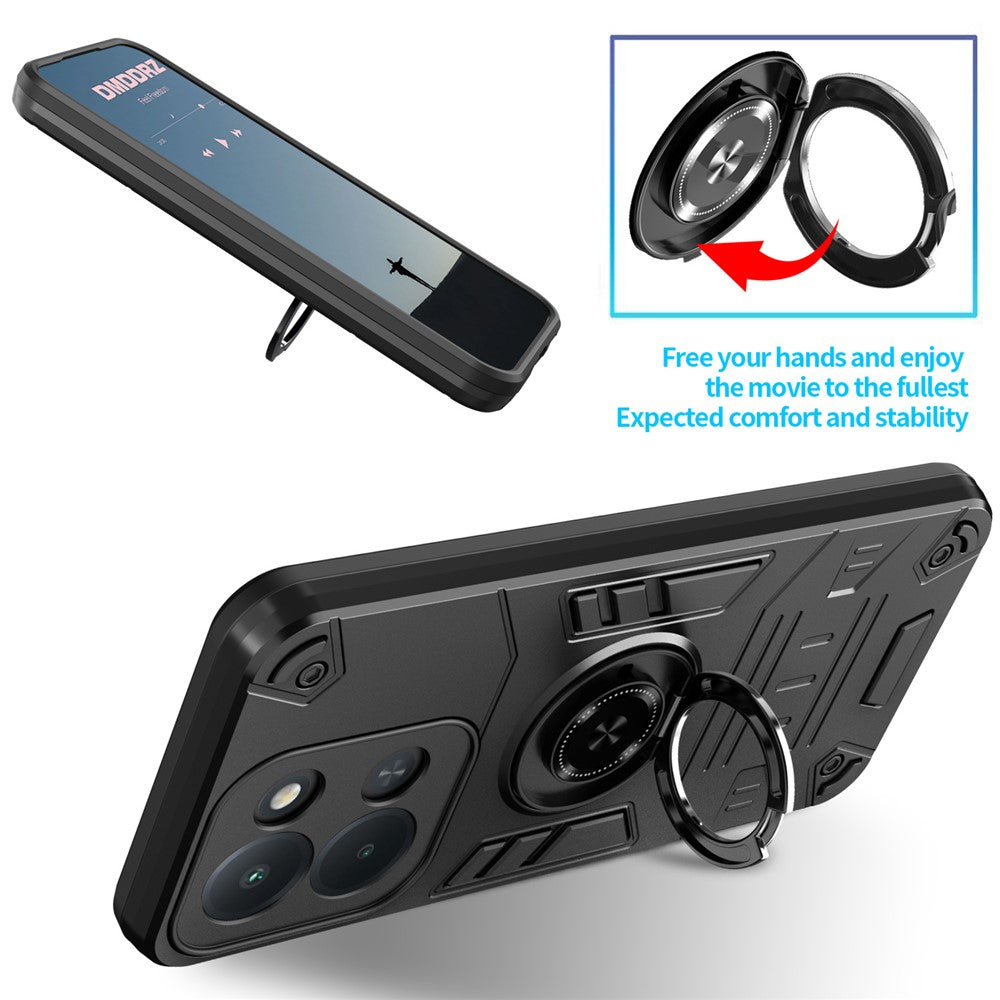For Xiaomi Redmi 15C 4G (Global) (171mm) / Poco C85 4G (171mm) Case with Ring Holder Kickstand PC + TPU Anti-Fall Phone Cover