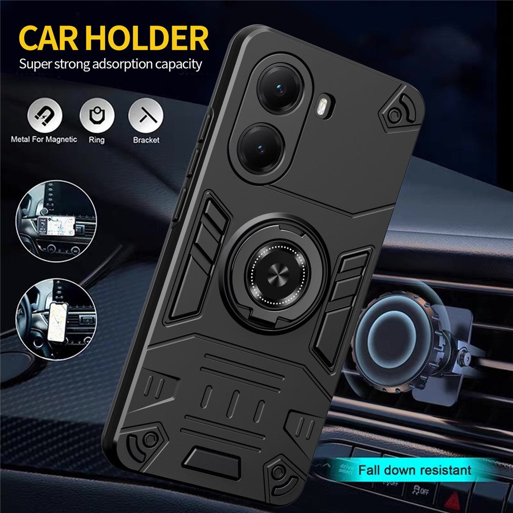 For Xiaomi Poco X7 Pro 5G / Redmi Turbo 4 5G Case with Ring Holder Kickstand PC + TPU Anti-Fall Phone Cover