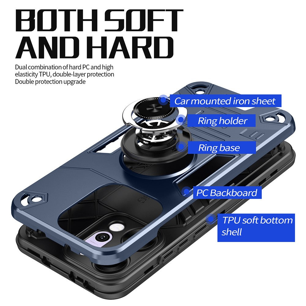 For Oppo Reno14 Pro 5G (Global) Case with Ring Holder Kickstand PC + TPU Anti-Fall Phone Cover