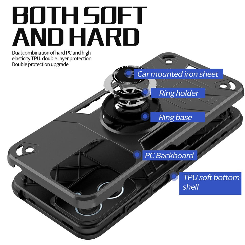 Til Motorola Moto G05 4G / E15 4G cover med ringholder kickstand PC + TPU Anti-fald telefoncover