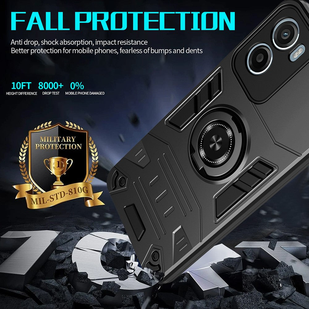 Til Motorola Moto G05 4G / E15 4G cover med ringholder kickstand PC + TPU Anti-fald telefoncover