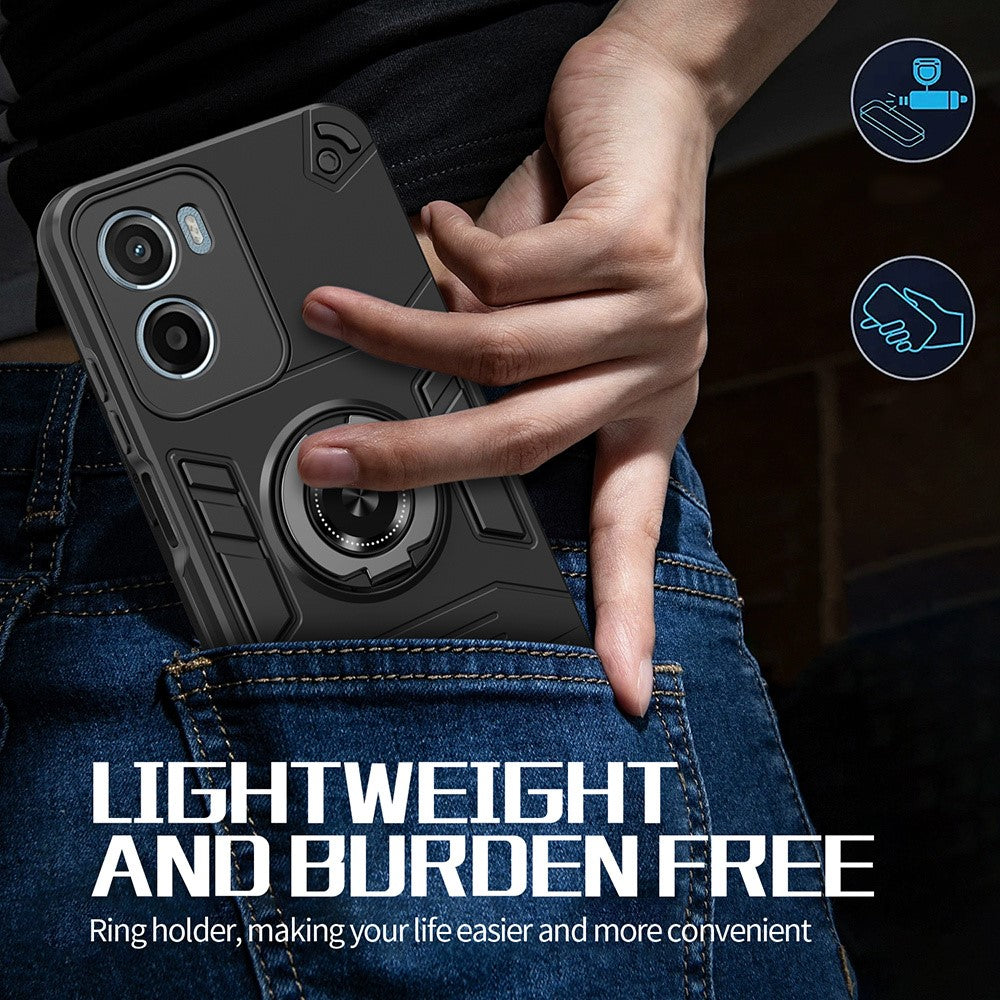 Til Motorola Moto G05 4G / E15 4G cover med ringholder kickstand PC + TPU Anti-fald telefoncover