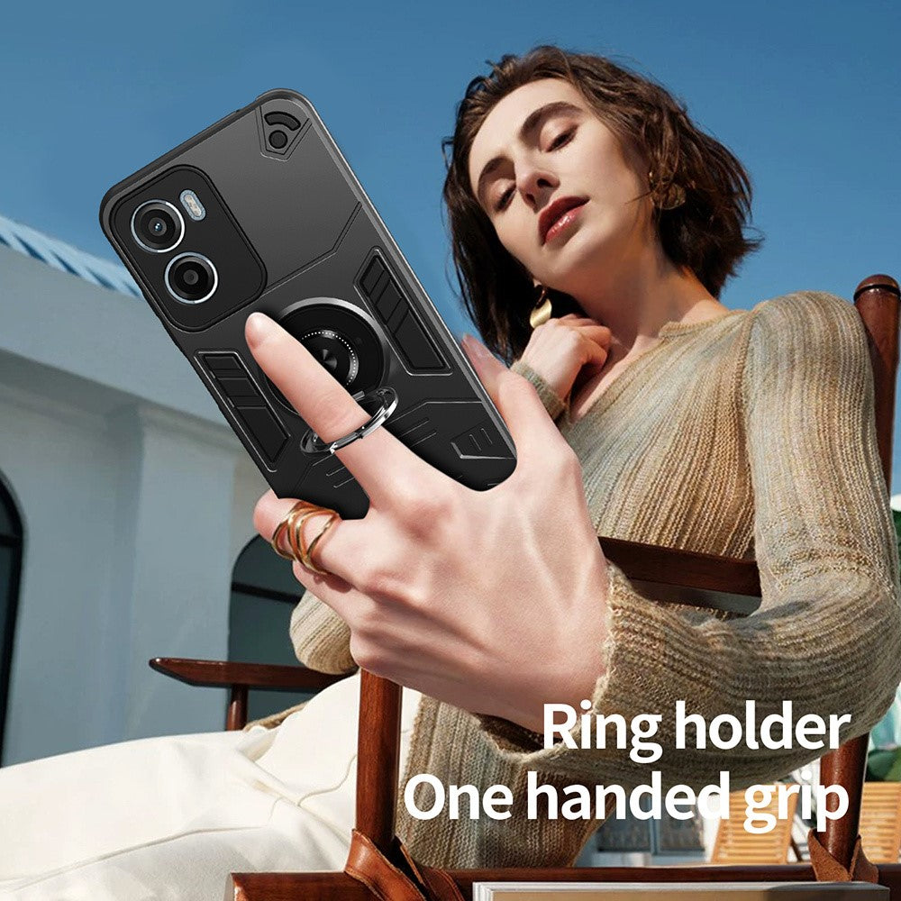 Til Motorola Moto G05 4G / E15 4G cover med ringholder kickstand PC + TPU Anti-fald telefoncover