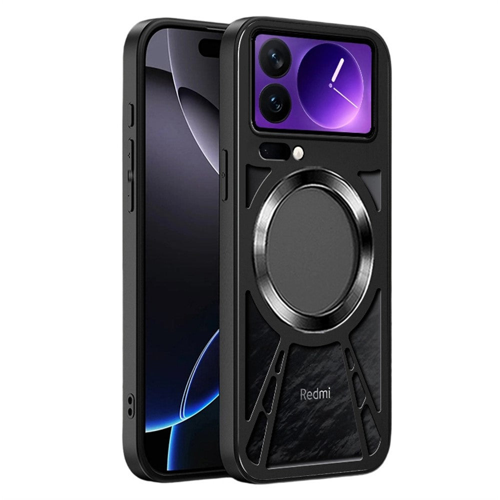 For Xiaomi 17 Pro Max Magnetic Case Hollow Heat Dissipation Silicone + PC + Metal Bumper Phone Cover
