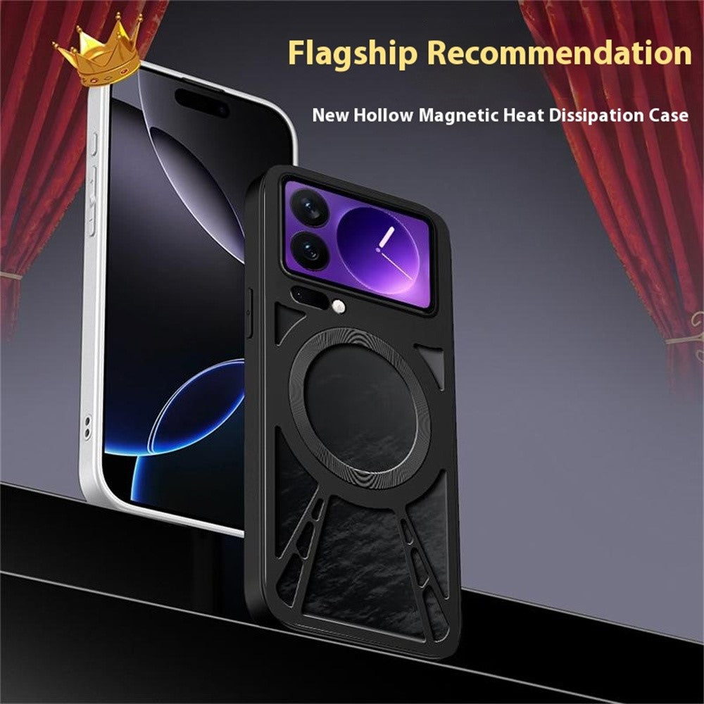 For Xiaomi 17 Pro Max Magnetic Case Hollow Heat Dissipation Silicone + PC + Metal Bumper Phone Cover