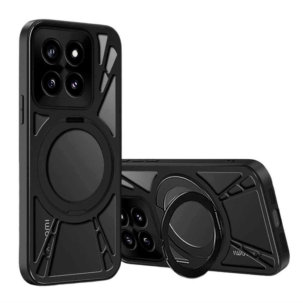 For Xiaomi 17 Case Magnetic Kickstand Hollow Heat Dissipation Silicone + PC + Metal Bumper Phone Cover