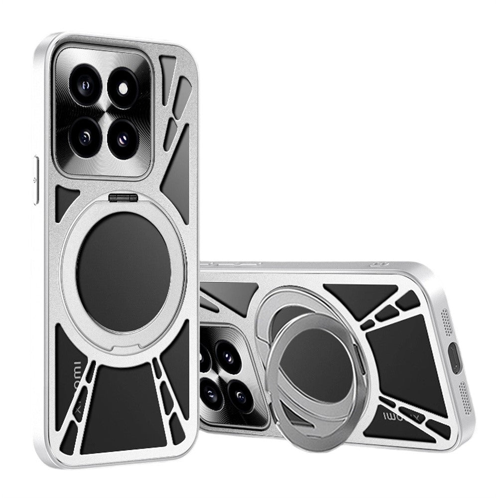 For Xiaomi 17 Case Magnetic Kickstand Hollow Heat Dissipation Silicone + PC + Metal Bumper Phone Cover