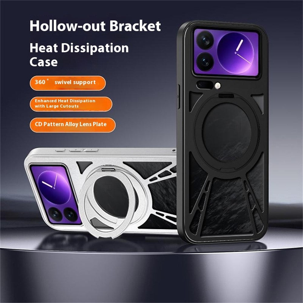 For Xiaomi 17 Pro Max Case Magnetic Kickstand Hollow Heat Dissipation Silicone + PC + Metal Bumper Phone Cover