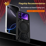 For Xiaomi 17 Pro Max Case Magnetic Kickstand Hollow Heat Dissipation Silicone + PC + Metal Bumper Phone Cover