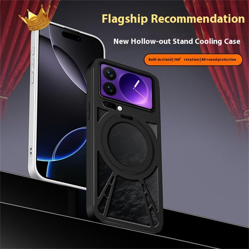 For Xiaomi 17 Pro Max Case Magnetic Kickstand Hollow Heat Dissipation Silicone + PC + Metal Bumper Phone Cover