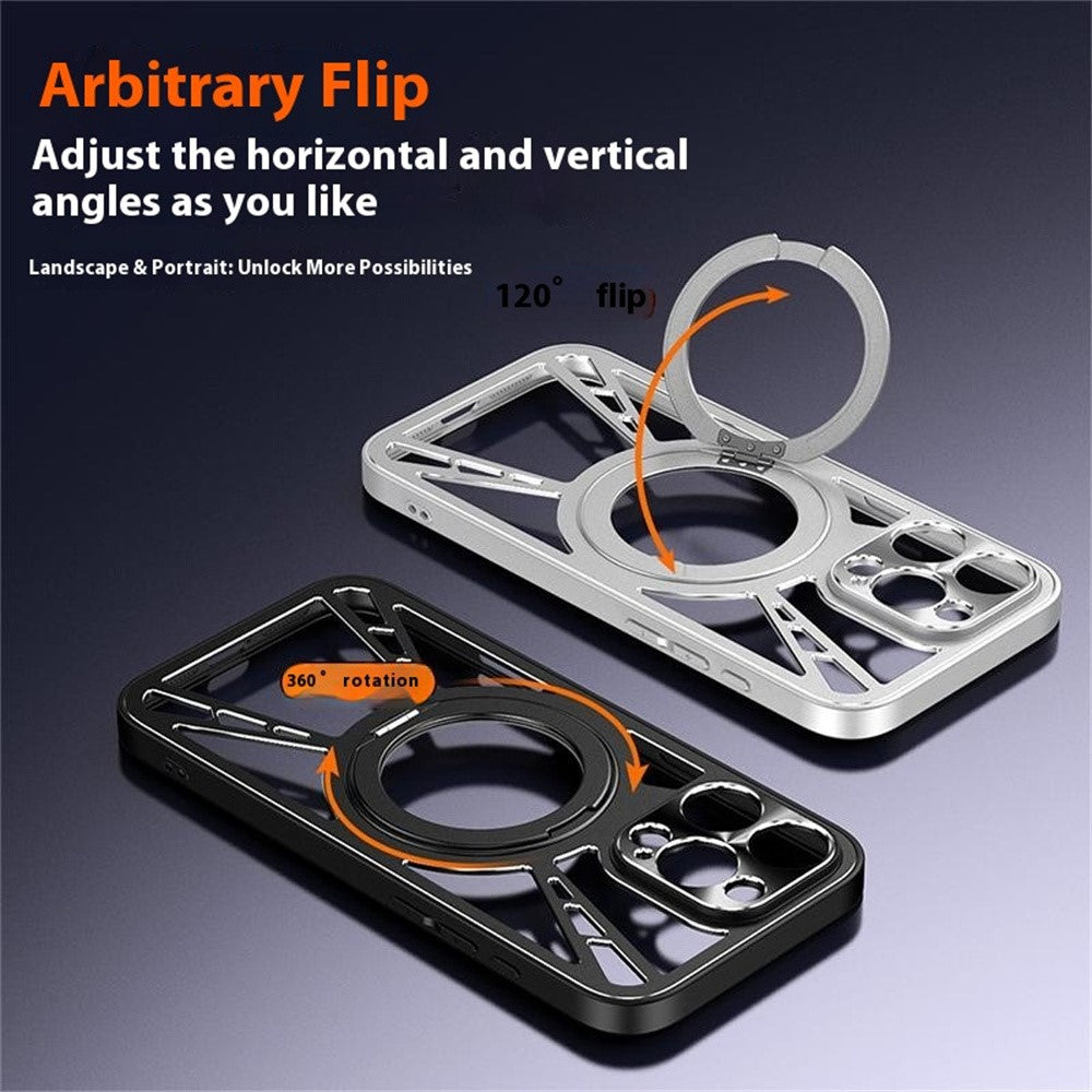 For Xiaomi 17 Pro Max Case Magnetic Kickstand Hollow Heat Dissipation Silicone + PC + Metal Bumper Phone Cover